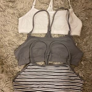 Set of three low support cotton sports bras